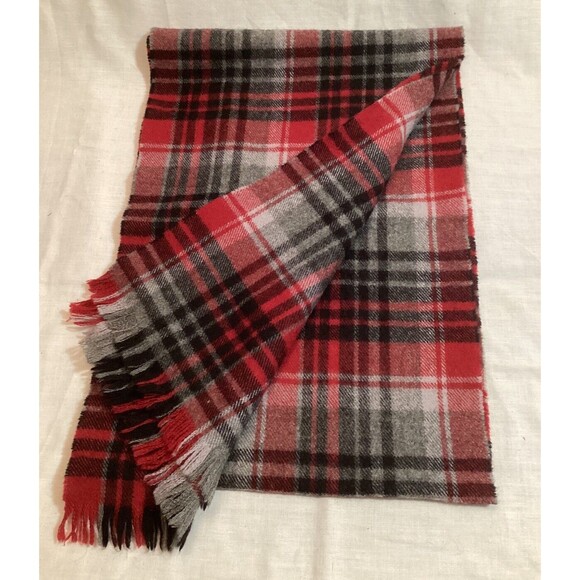 J Crew Winter Scarf Fringe Black Red Plaid Very Soft Great Condition 68"x12" - Picture 5 of 5
